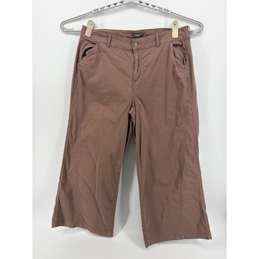 Torrid Womens 16R Brown Wide Leg Pants Cotton Stretch Mid Rise Utility